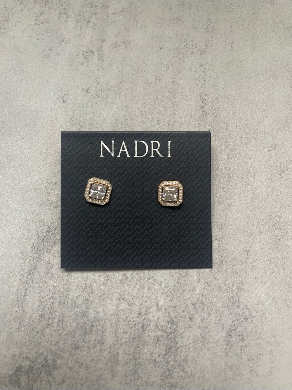 Nadri Gold Cubic Zirconia Square Crystal Stud Earrings